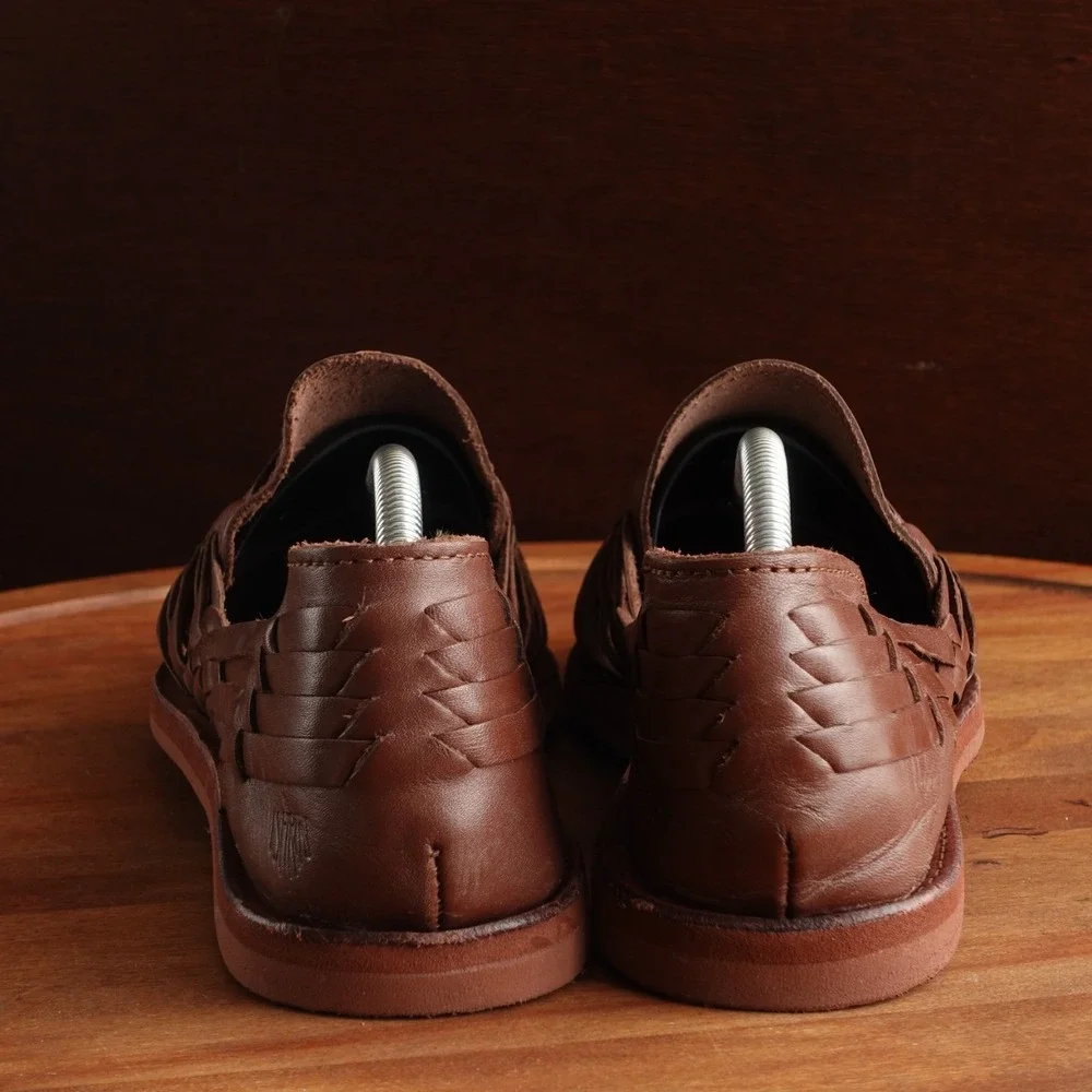 Woven Leather Espadrille Flats in Brown